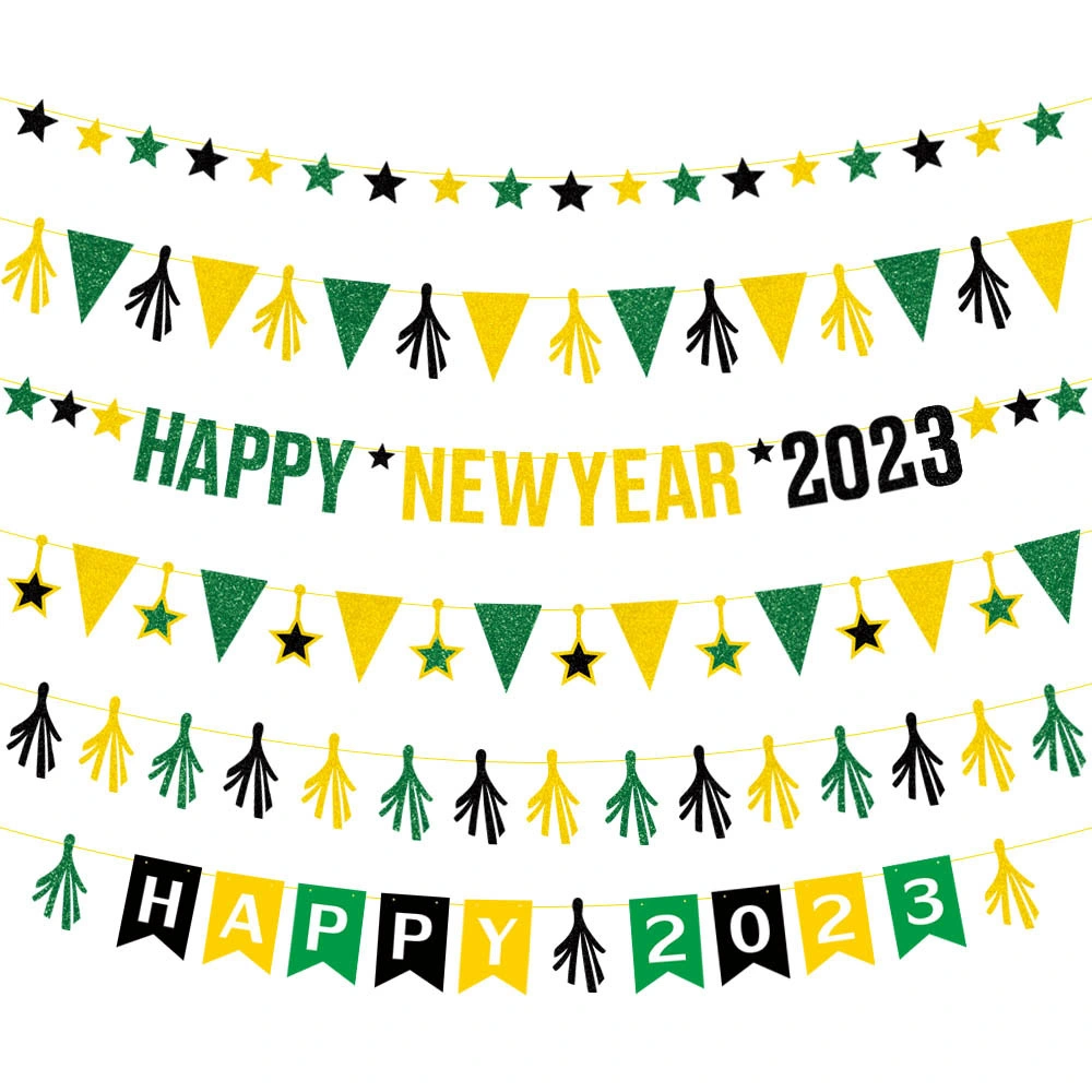 New Product Happy New Year Banner with Star Garland and Happy 2023 Banner New Years Eve Decorations
